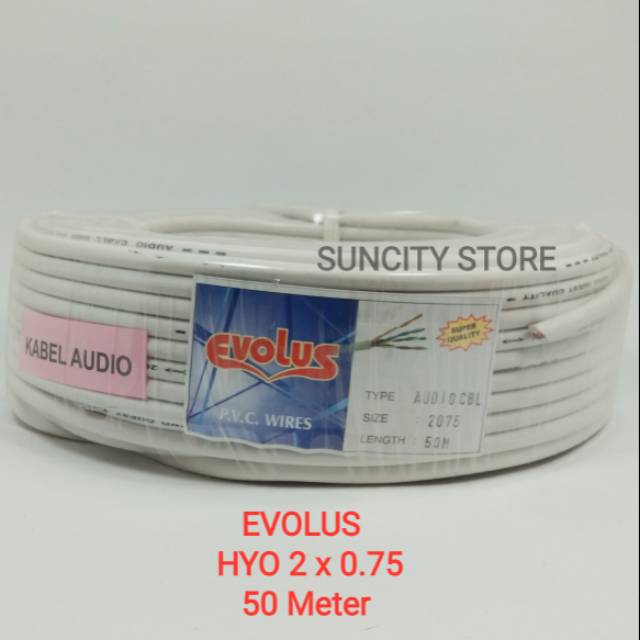 Evolus Kabel Listrik / Audio 2 x 0.75 Putih - 50 Meter