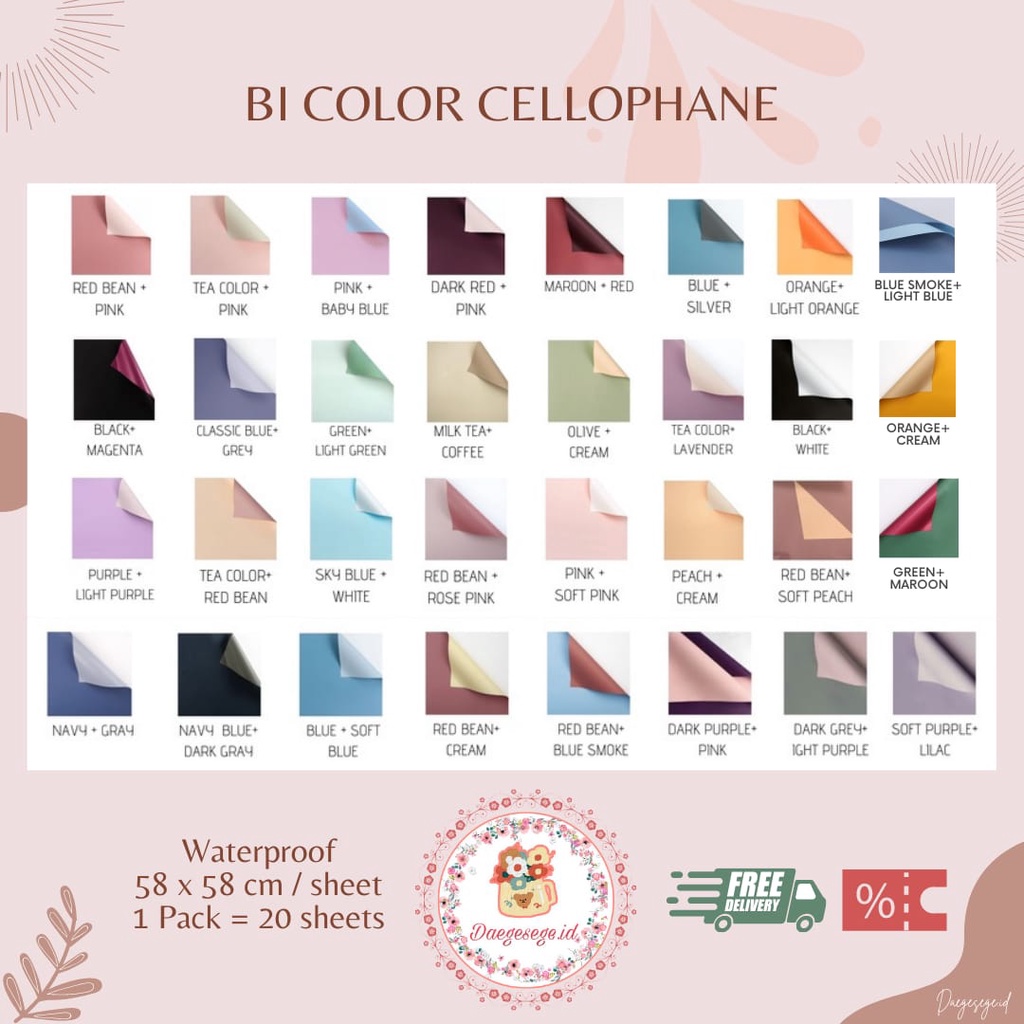 

[1 LEMBAR] FLOWER WRAPPING BI COLOR CELLOPHANE WATERPROOF ECER | KERTAS CELLOPHANE KERTAS BUKET BUNGA HAND BOUQUET WRAPPING PAPER KERTAS KADO