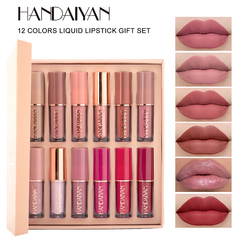 HANDAIYAN 12 color book lip gloss set matte pearlescent non-stick cup lip