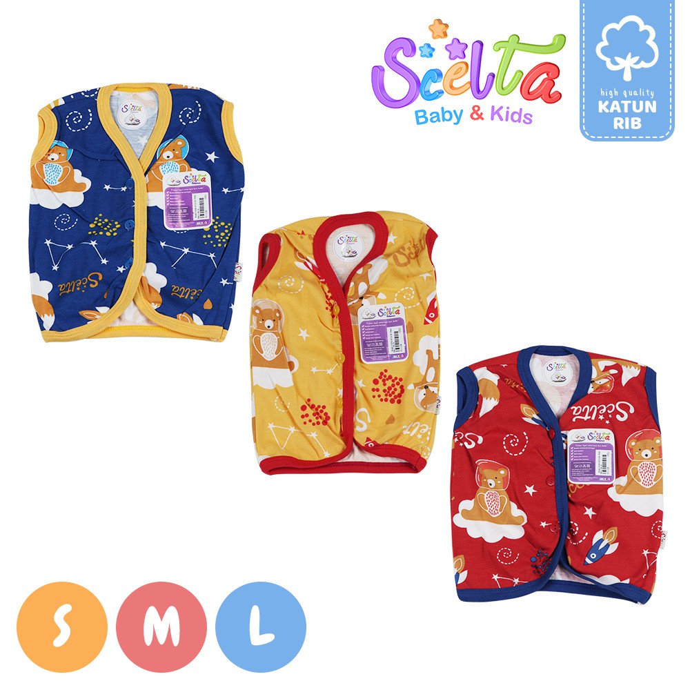 Baju Bayi Oblong Katun Motif Hewan Bear Kancing depan Scelta Kids Ori