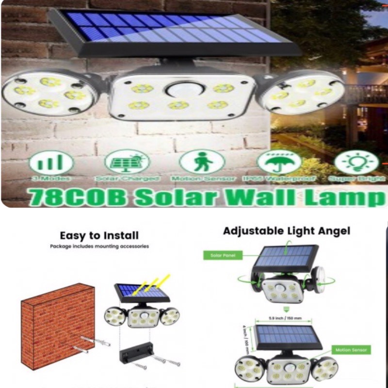 Lampu Sorot solar cell Lampu dinding solar cell sensor gerak adjustable solar cell wall lamp
