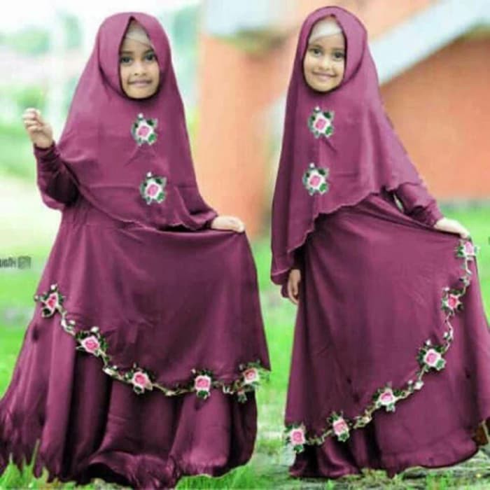 syari anak bunga nazwa maroon marun maron kid kids gamis anak perempuan