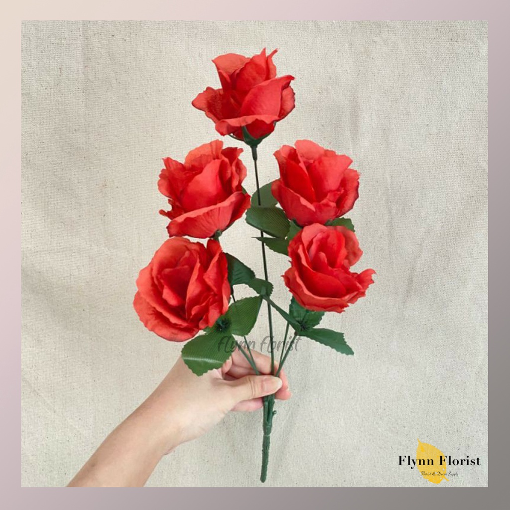 Bunga Mawar hias Rose Impor  FL X5 P:40cm (satuan) Bunga Artificial / Bunga Plastik / Bunga Dekorasi-1