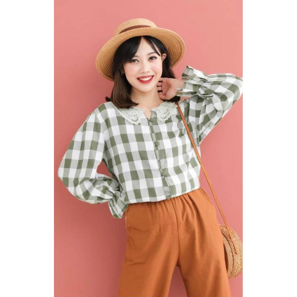 DISKON SOFIA PLAID SHIRT - kemeja korea / korean style / shirt korea / kemeja hits / kemeja kekinian