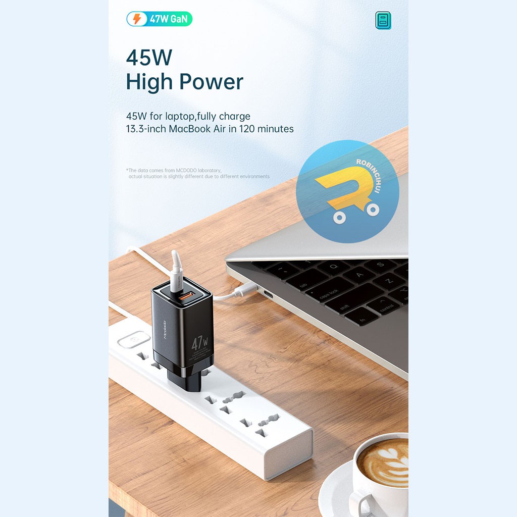 MCDODO Adaptor GAN 47 Watt Charger Dual Slot Fast Charging VOOC-QC3.0-QC4.0-Aplle-AFC-FCP-SCP