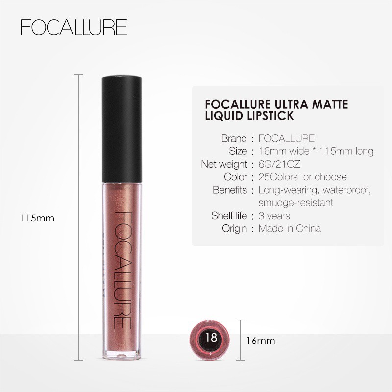 Fashion Fair - FOCALLURE Liquid Lipstik Matte Tahan Lama Lipstick [BPOM] - 20 Colors