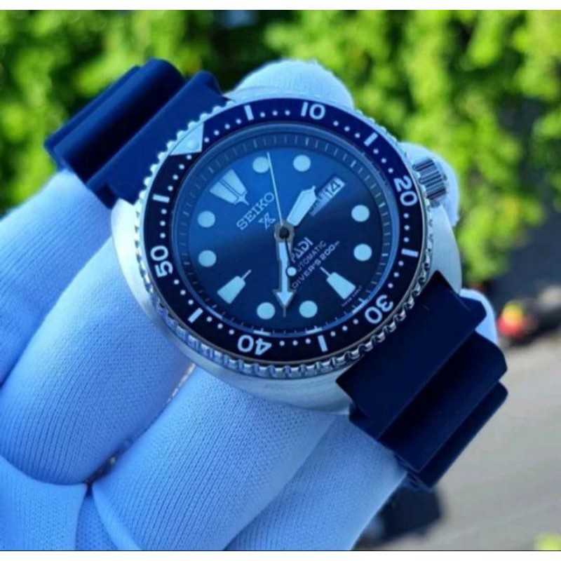 Jam Pria Merk Seiko Padi X Prospex Turtle Rubber Blue Samurai Automatic Ori BM