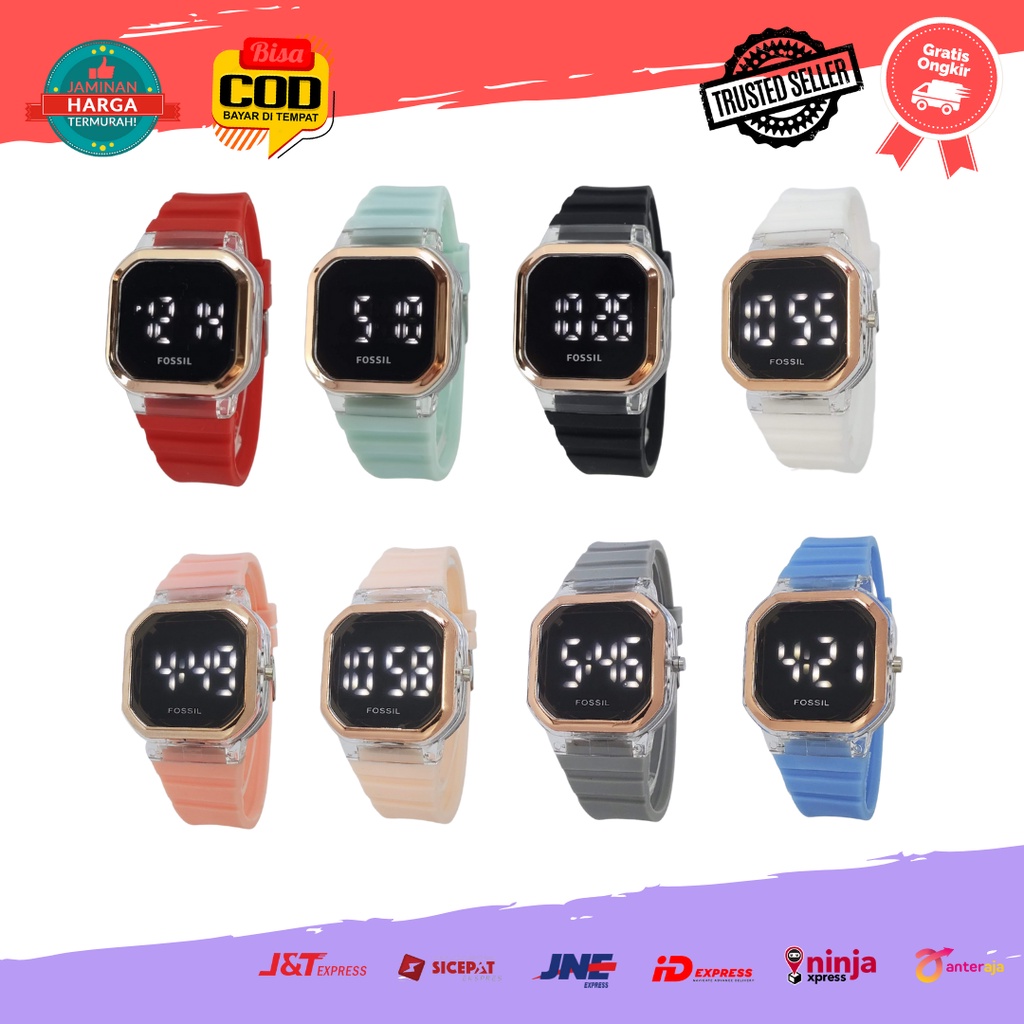 [COD] Jam Tangan Remeja Dewasa Wanita Digital Segi LED Display Strap Rubber Murah Soft Style Korea Brand Motif  1