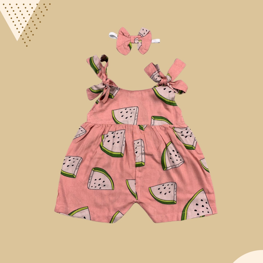 6-18 BLN JUMPSUIT BAYI TALI CHIKA BAJU BAYI PREREMPUAN FREE HEADBAND by BAJUANAKKANAYA-Pink watermelon