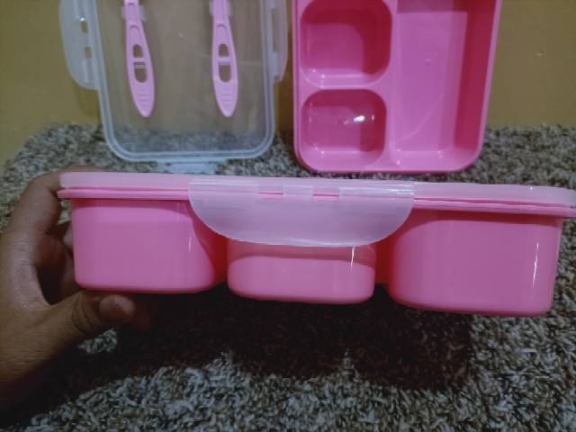 Lunch box/ Tempat makan sekat 5 sendok garpu  pink golden lemon termurah