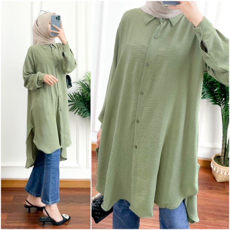 Alana Tunik Crinkle Airflow Calana Tunik Premium Tunik Kancing Jumbo Wanita