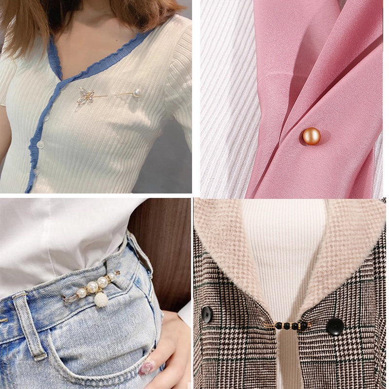 6pcs / set Bros pin Bentuk Bunga butterfly Aksen Mutiara Dan Berlian Imitasi Untuk Hadiah