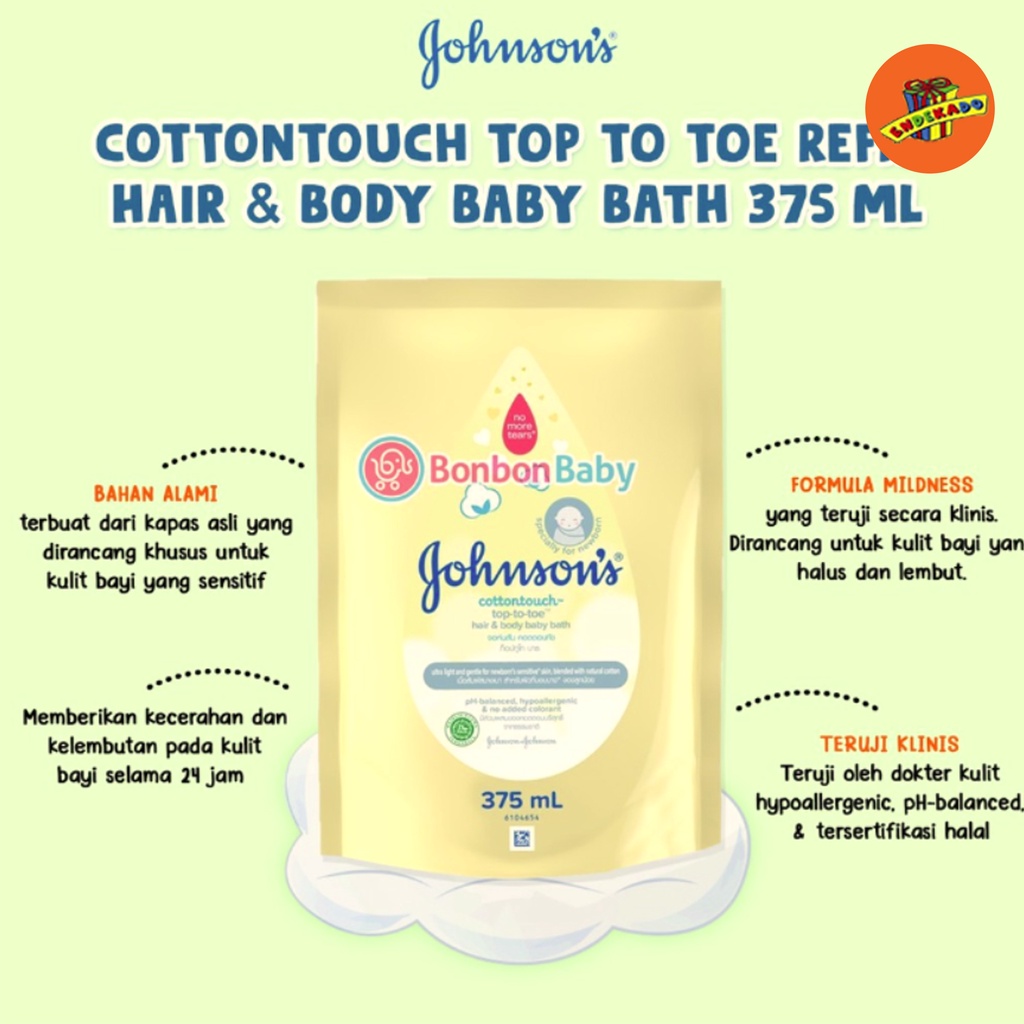 Johnson's Cottontouch Top to Toe Hair and Body Baby Bath Refill 375ml