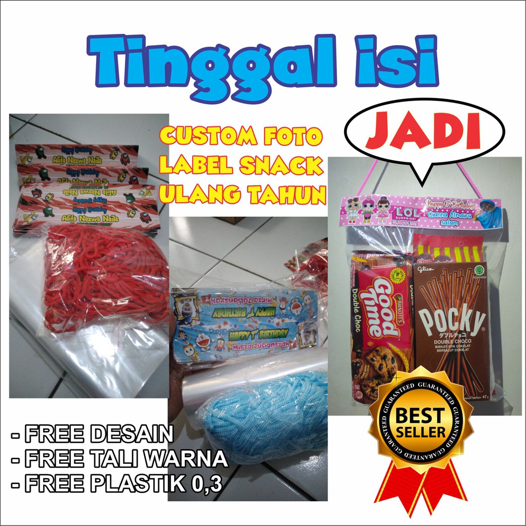 

CUSTOM Label Snack Tas Ultah Jajan Plastik Ulang Tahun bisa pakai foto
