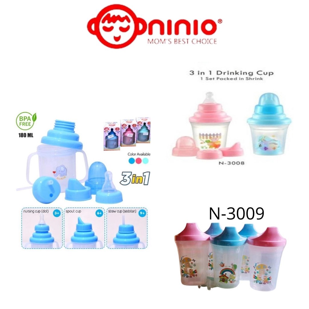 Gelas Minum Bayi Training Cup 3in1 Ninio Dot Baby Botol Bayi