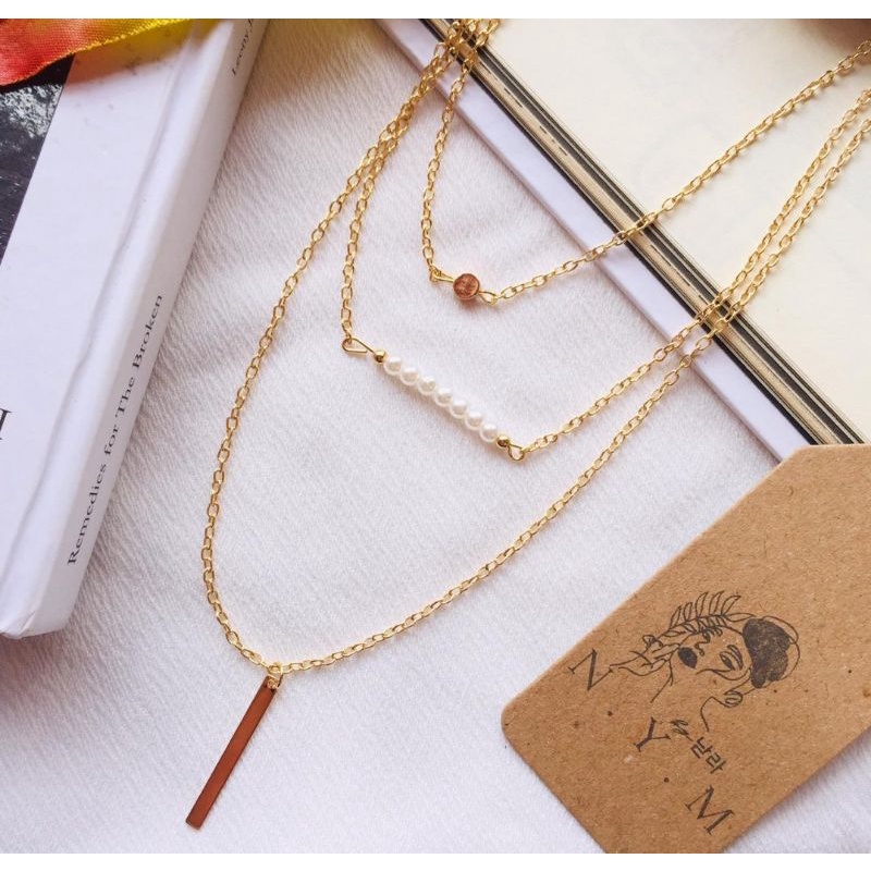 [NYM Acc] Kalung / Necklace / Kalung Layer Straight Pearl/Kalung Baju/Kalung Hijab (Padang)