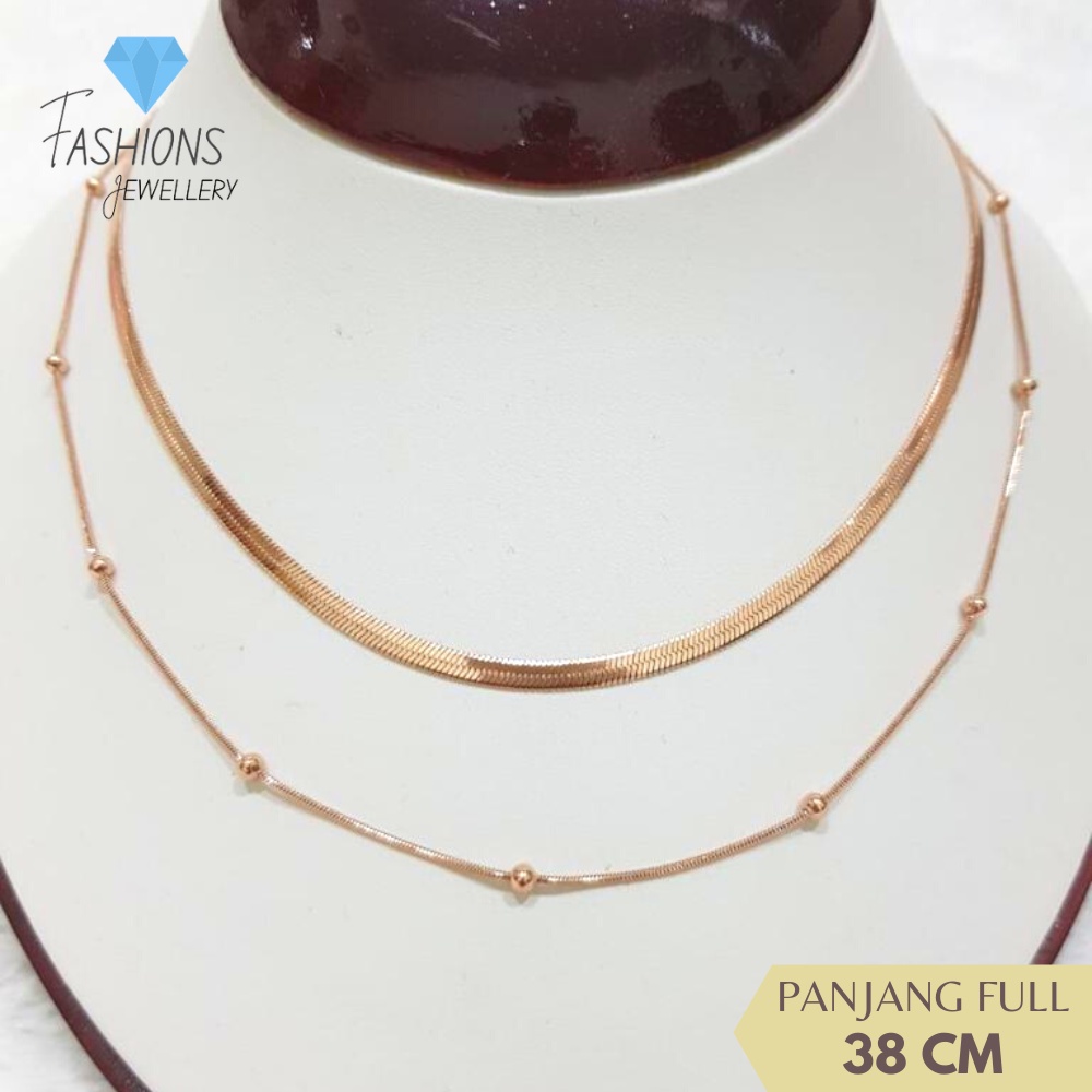 Kalung Titanium Model Dua Susun Rose Dan Gold