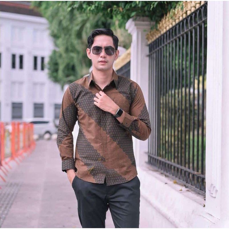 PARANG SOGAN kemeja batik pria SLIMFIT lengan panjang lapis furing