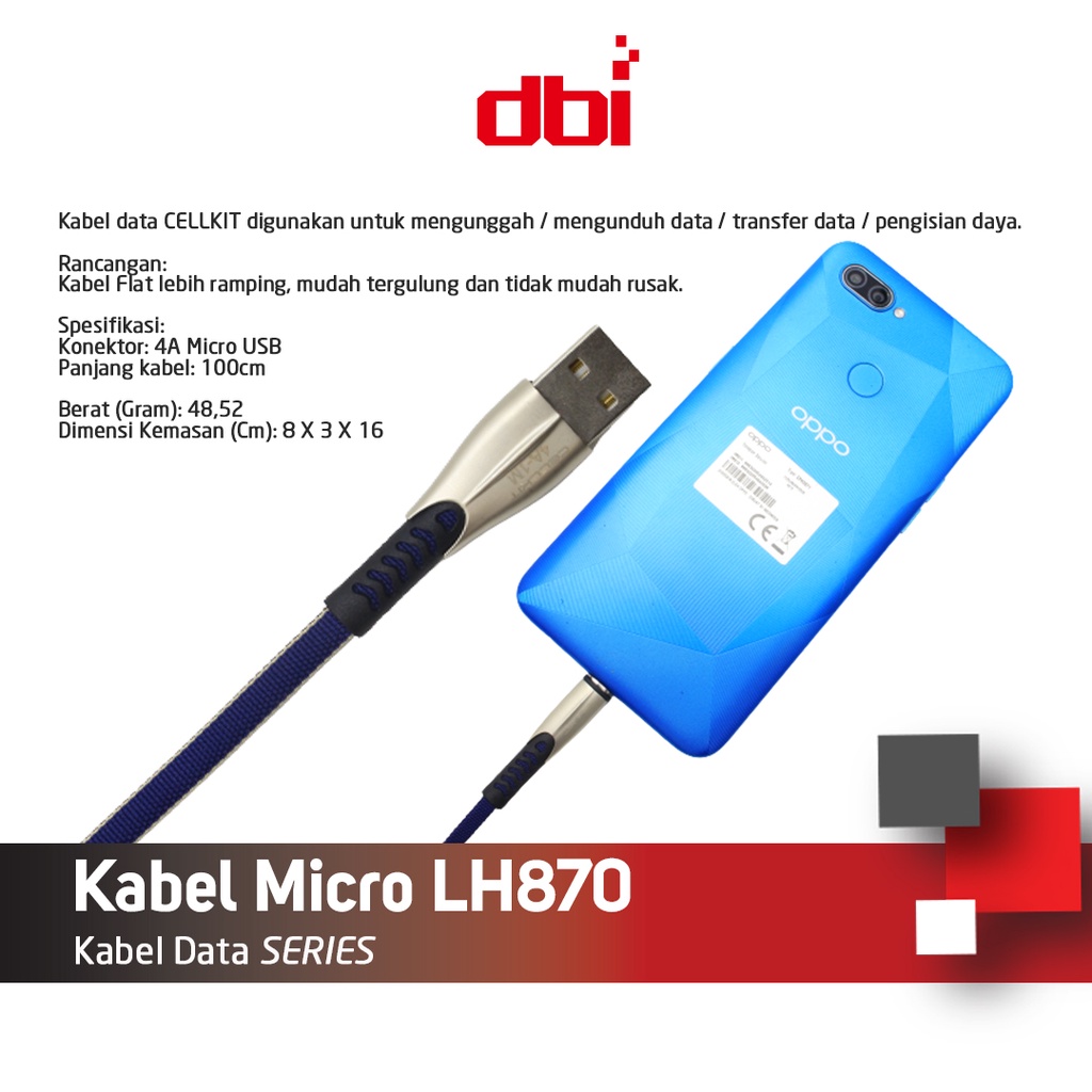 Kabel Data Flat Micro USB 100cm FAST CHARGING 4A CELLKIT LH870