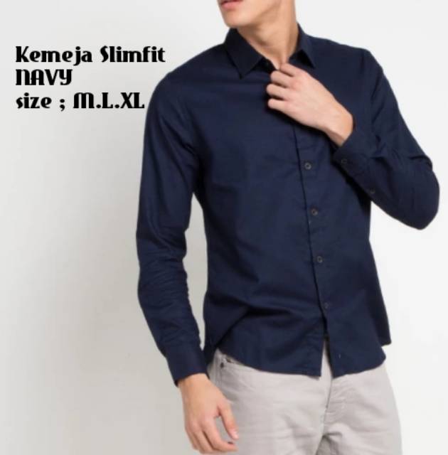 HEM KEMEJA PRIA SLIM FIT POLOS LENGAN PANJANG HITAM PUTIH MERAH NAVY PINK ABU UNGU