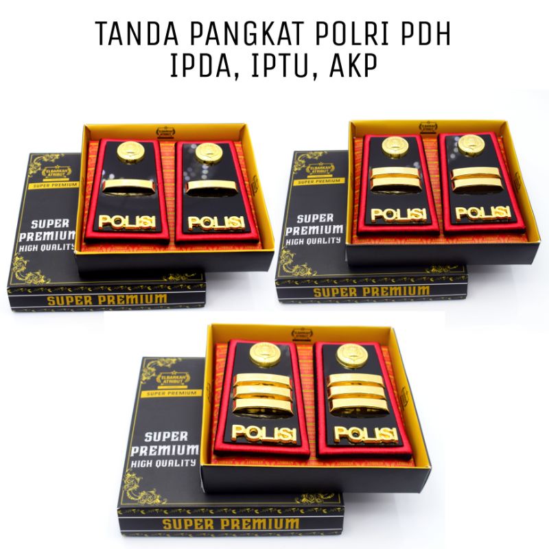 PANGKAT PERWIRA PERTAMA IPDA IPTU AKP LIS MERAH/COKLAT BORDIR AKRILIK GLOSY GOLD PLATED POLISI/POLRI