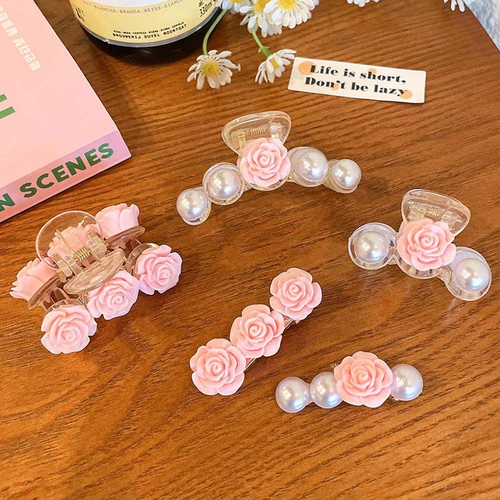 Agustina Camellia Jepit Rambut Temperamen Manis Mutiara All-match Gadis Vintage Gaya Korea Hair Clip