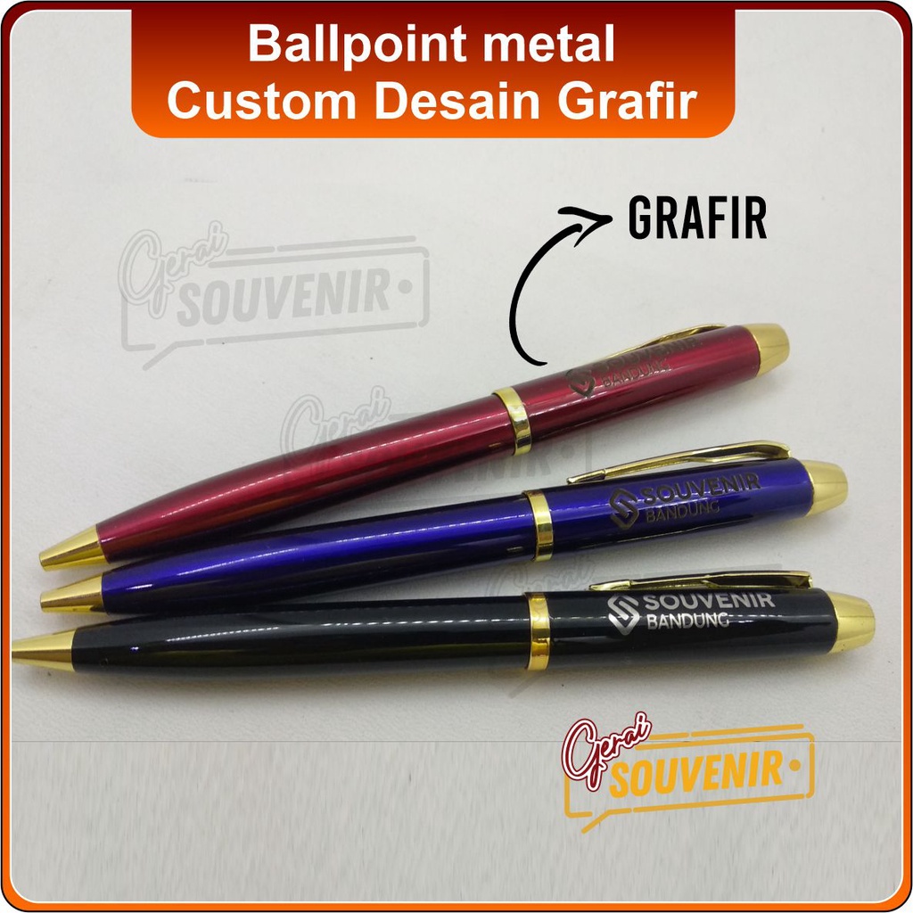 ballpoint metal - pulpen stainless Bebas desain grafir laser bolpen pena ukir nama logo murah