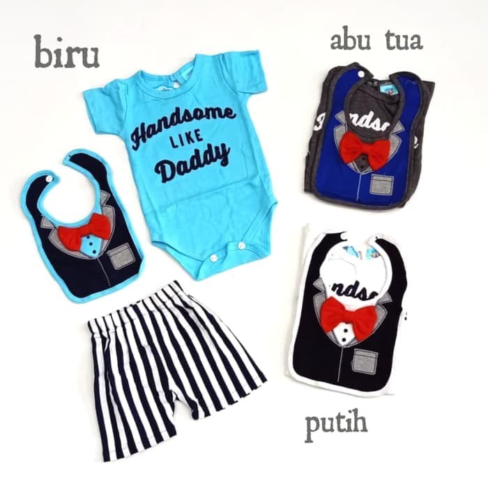 Baju Bayi Laki-Laki Jumper Set Celana dan Bib Handsome allsize usia 3 - 9 bulan set
