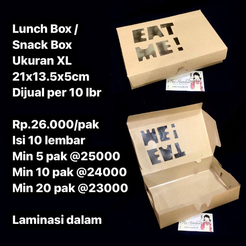 

Lunch Box/Snack Box Ukuran XL 21x13.5x5cm Per 10 Lembar