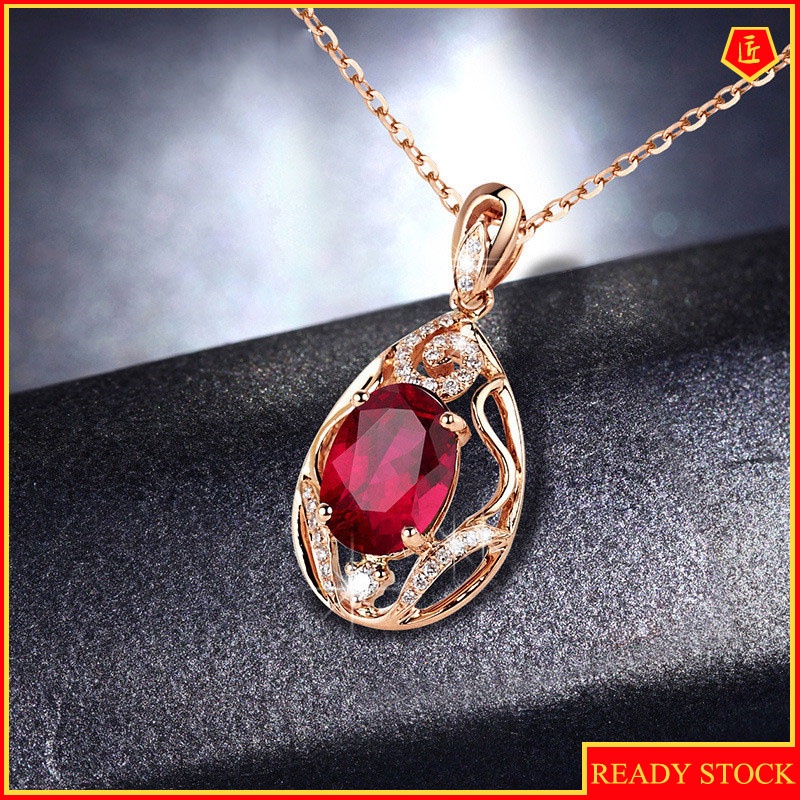 [Ready Stock]Fashion New Ruby Pendant 18K Rose Gold Plated Necklace