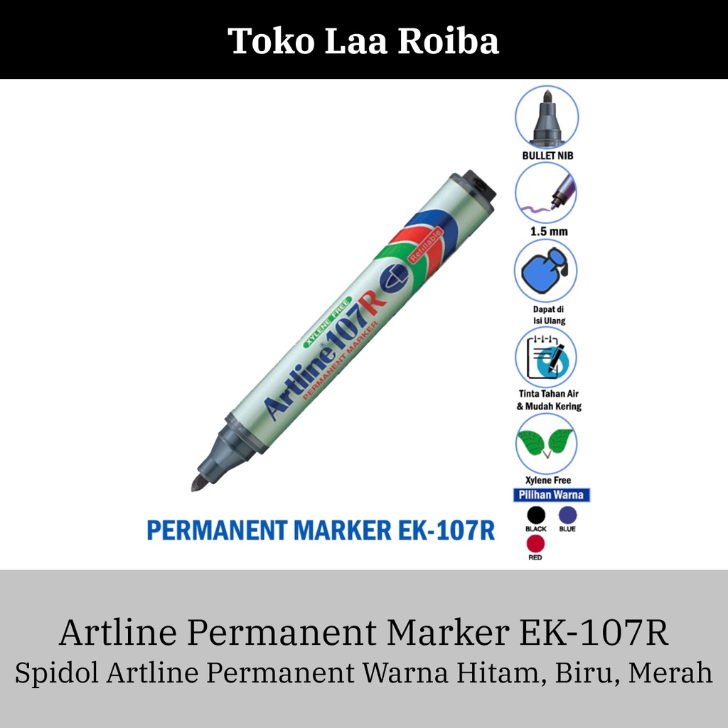 

Spidol ARTLINE Permanent Marker EK-107R | Warna Hitam, Biru, dan Merah