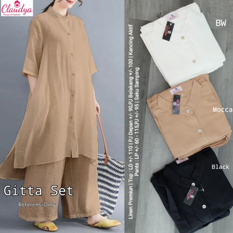 SETELAN TUNIK LINEN + KULOT PREMIUM GITTA SET BY CLAUDYA