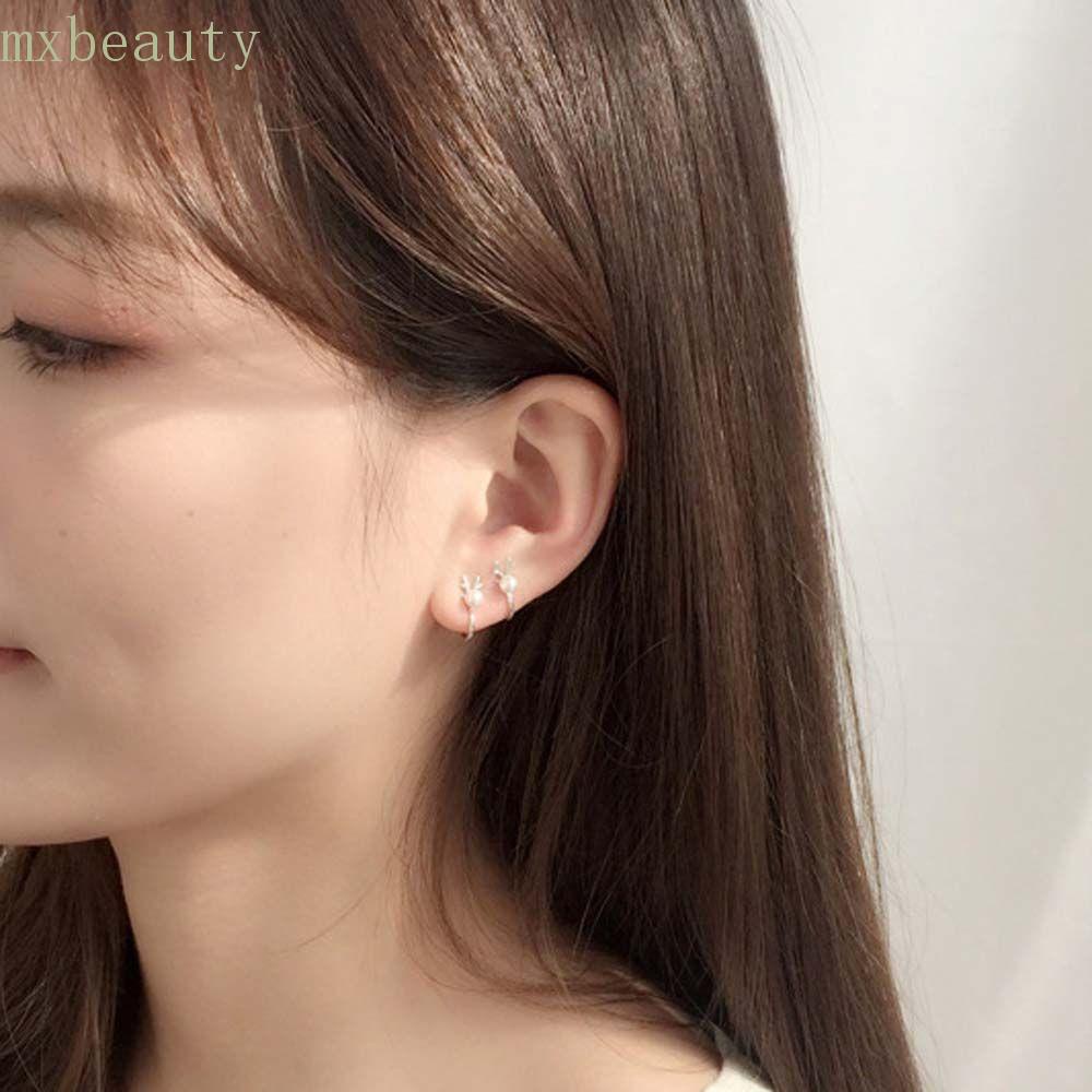 Mxbeauty Anting Klip Bentuk Rusa Aksen Mutiara Warna Silver Gaya Korea Untuk Wanita