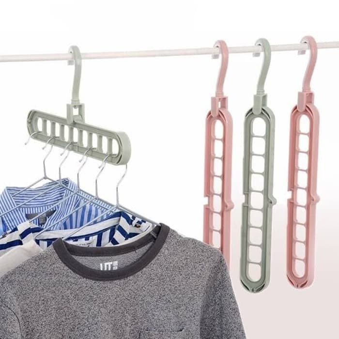 Hanger Gantungan Baju 9 Lubang Serbaguna Plastik Multifungsi Portable