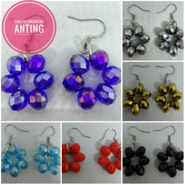 Produk Laris Grosir Ecer Anting Kristal Bunga Murah Handmade