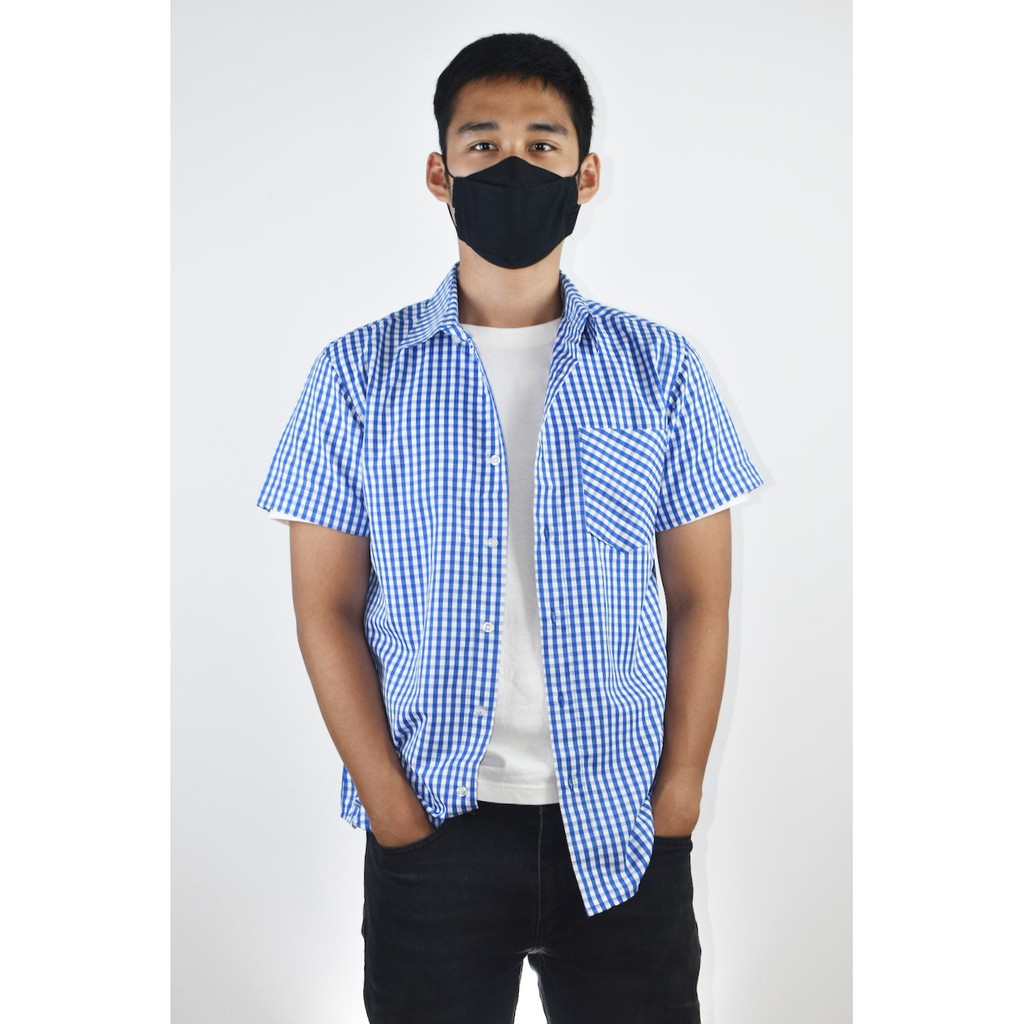 SIDEWEAR Kemeja Garis Kotak Tebal Biru Tua REG007/SF003