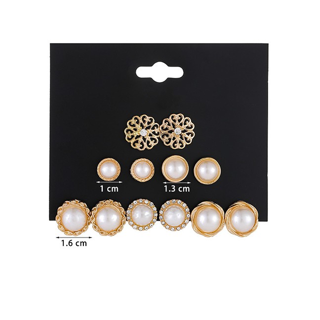 LRC Anting Tusuk Fashion Golden Pearl Flower Hollow Alloy Pearl Earring D84469