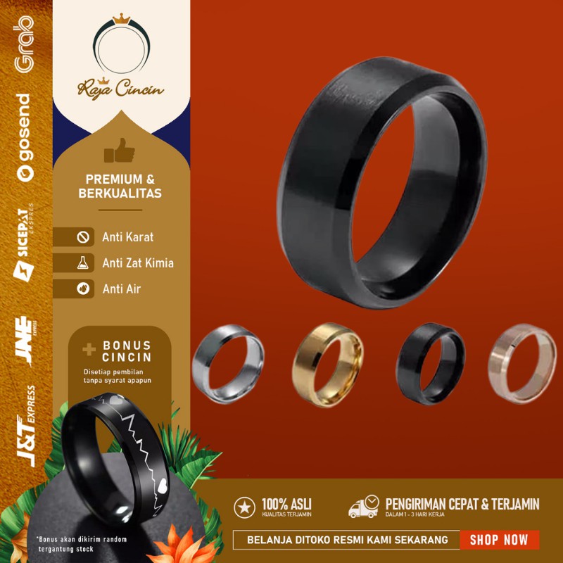 Cincin Titanium Wanita Pria Anti Karat Polos Hitam Perak Emas