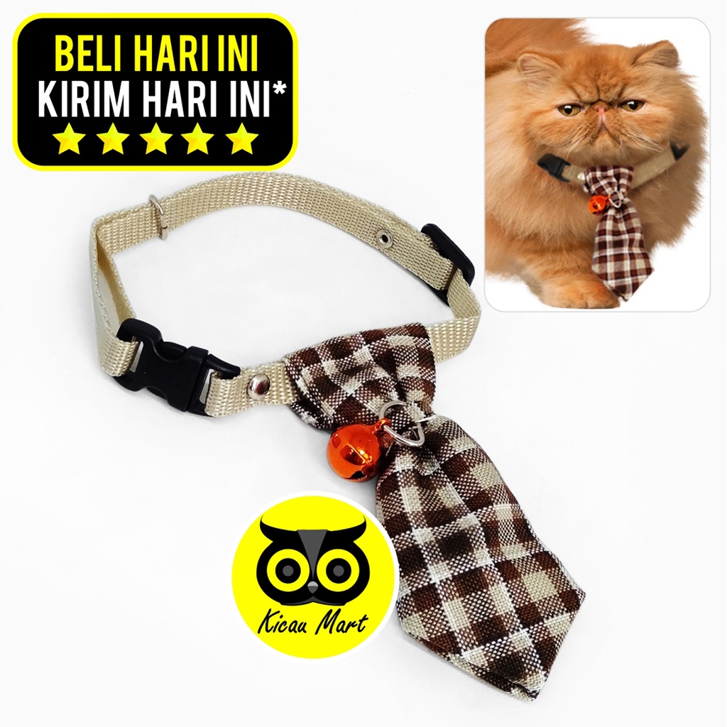 Kalung Kucing Anjing Dasi Kotak Kotak Sempati Lonceng 14 Mm Cat Collar Kerincing Lonceng Tie Pet Necklace Buckle Adjustable Kalung Kucing Anjing Musang Oter Kelinci Murah