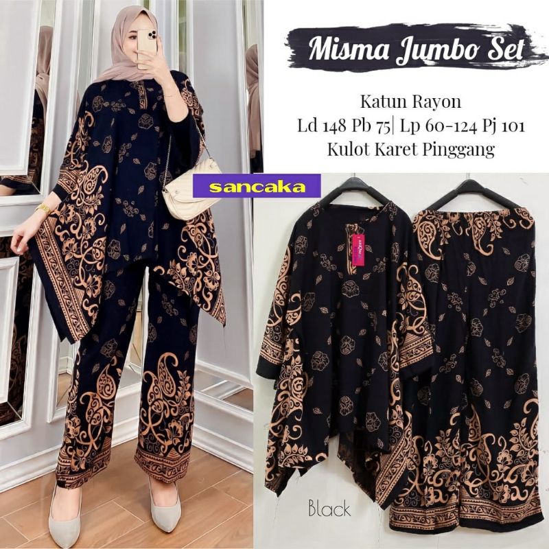 Misma Jumbo Set Baju Setelan One Set Tunik Waka Waka Kulot Celana Panjang Motif Batik Wanita Modern 