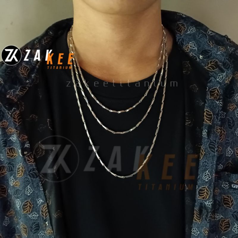 Kalung Titanium Pria Wanita Anti Karat Silver Perak Anti Karat Cowok Cewek Keren Rantai Rante Biji Padi