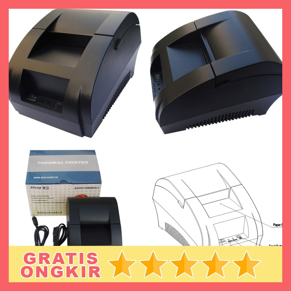 Taffware POS Thermal Receipt Printer 57.5mm ZJ5890K Black Shopee