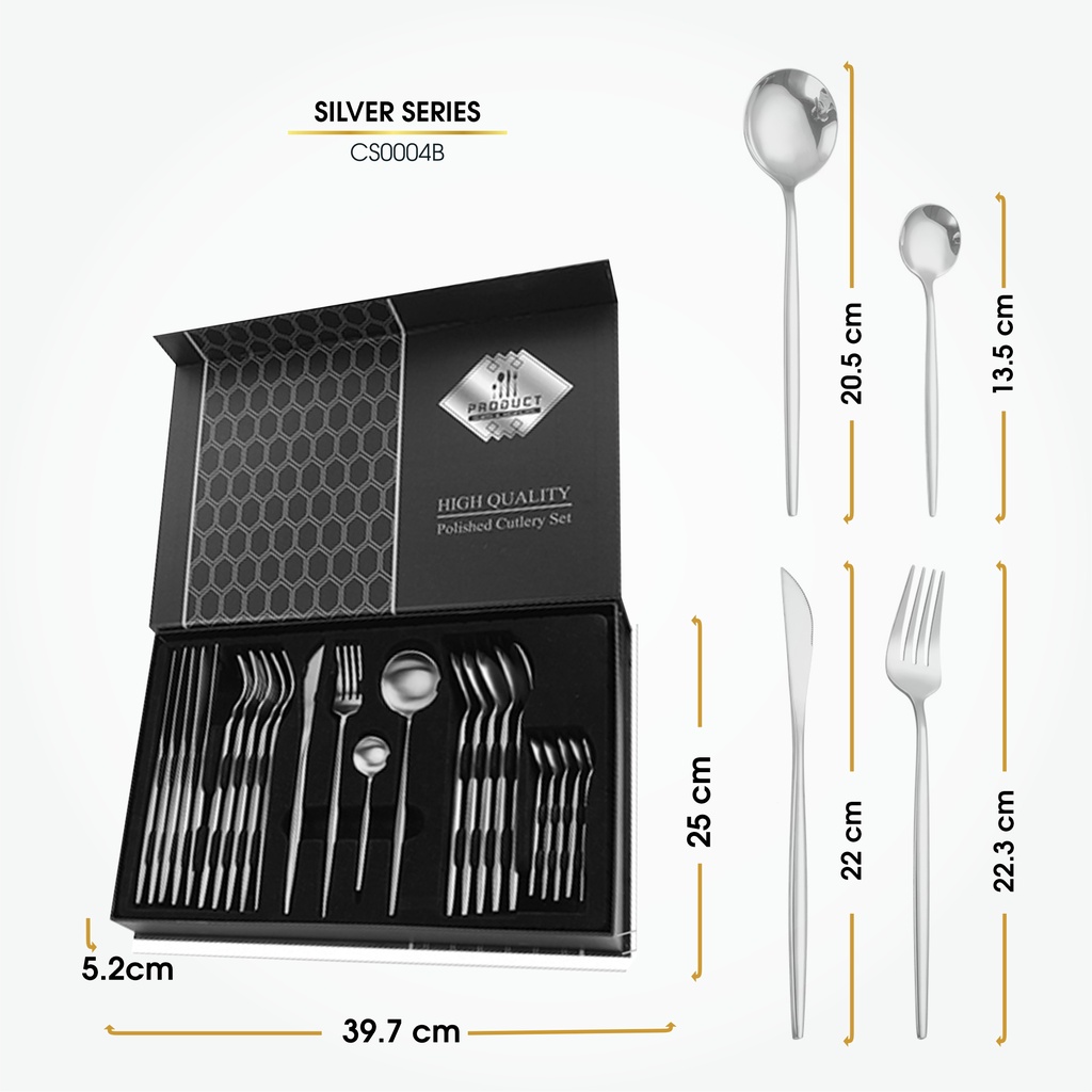 24 Pcs Set Cutlery Sendok Alat Perlengkapan Makan Korea Sendok Garpu Pisau Set Stainless Steel 24 Pcs