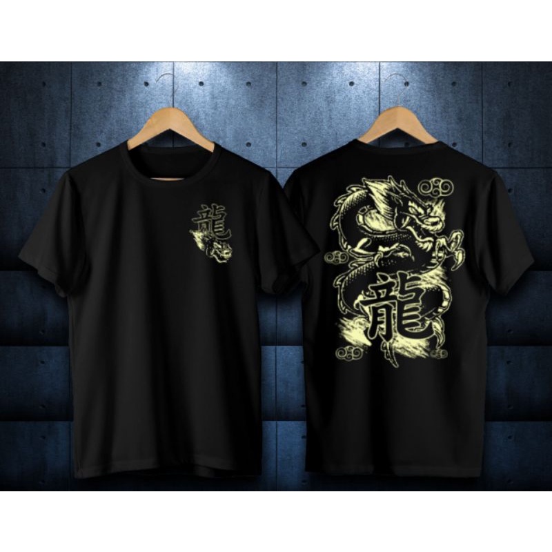 kaos distro lengan pendek motif // Desain Jepang //Samurai jepang // kaos Naga Hitam // Naga Putih /
