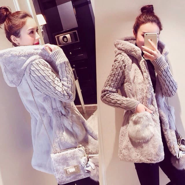 Jaket Bulu tebal musim dingin wanita  Winter fur Jacket Cardigan Hoodie women