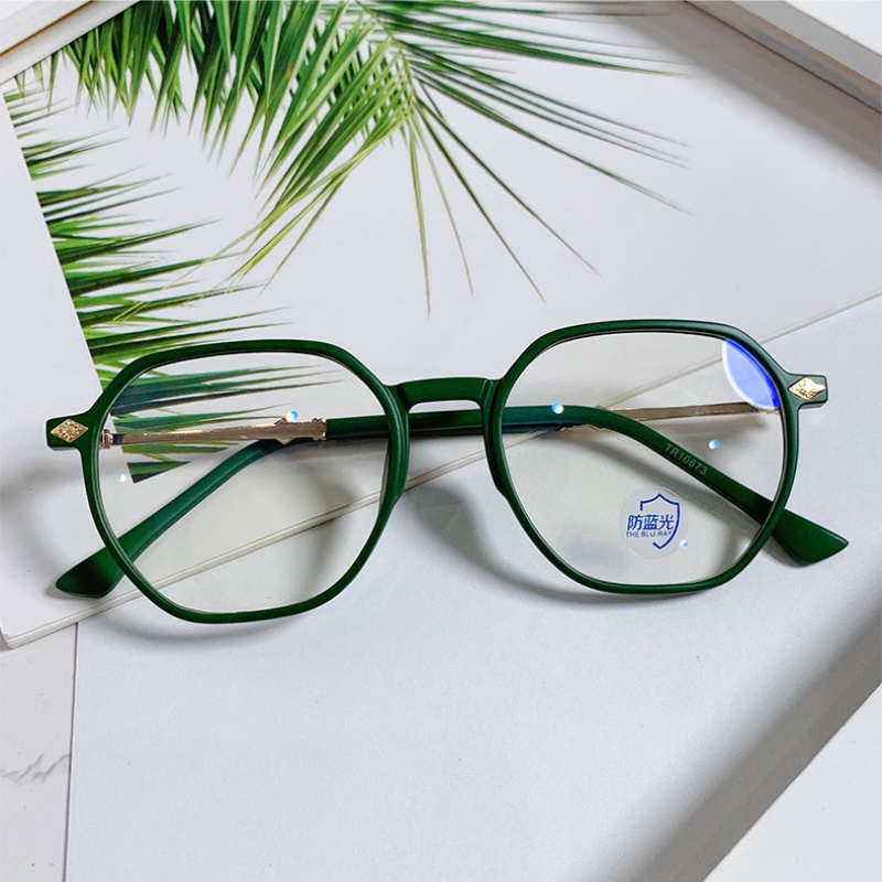 （YUZHU）COD New Fashion Transparan Oversized Frame Kacamata TR90 Kuil Logam Poligonal Kacamata Anti Cahaya Biru