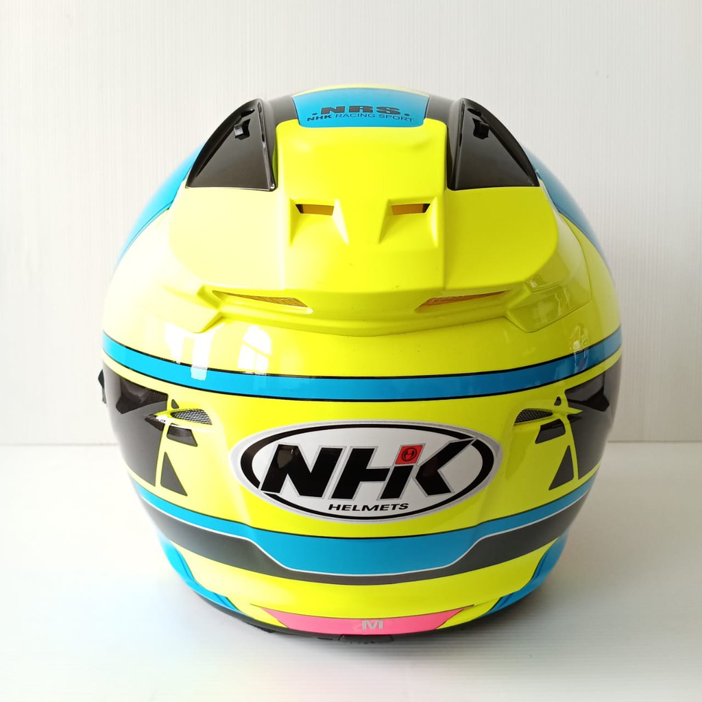HELM NHK R1 NAPOLEON YELLOW FLO LIGHT BLUE DOUBLE VISOR HALF FACE