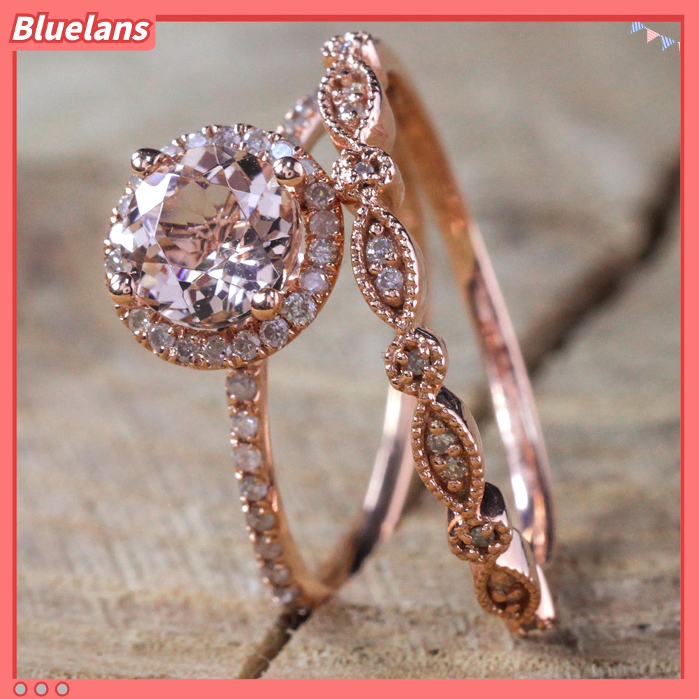 2pcs Cincin Zircon Berlian Imitasi Untuk Wanita