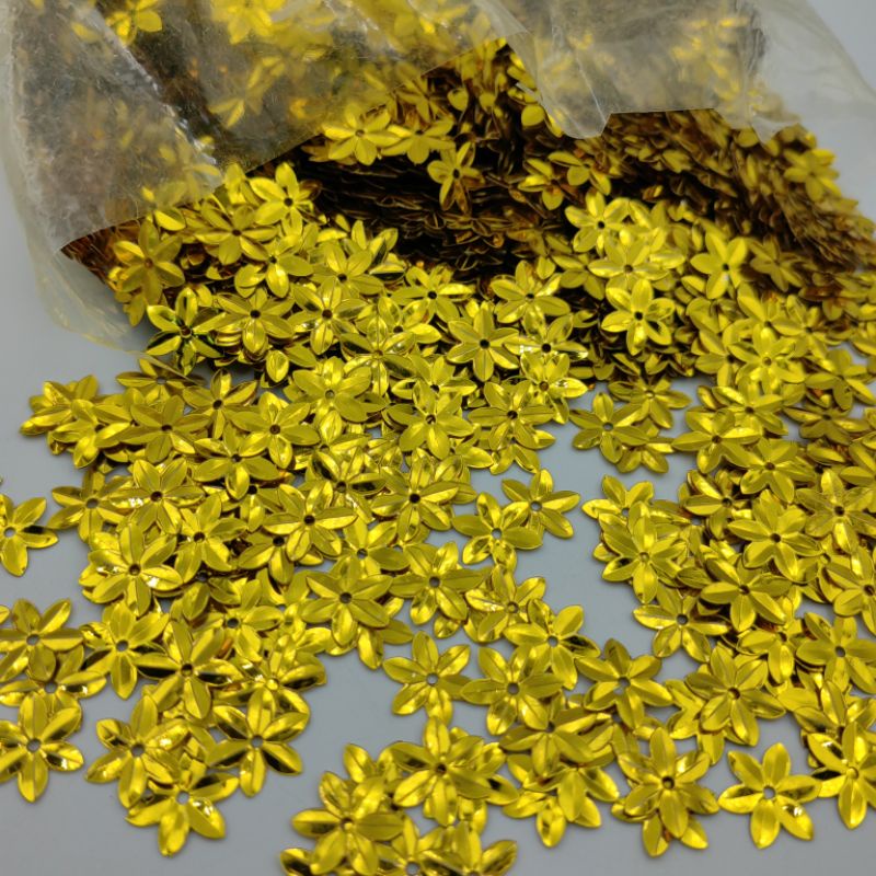 PAYET RAMBOCI 3D MOTIF BUNGA BINTANG WARNA GOLD EMAS KUALITAS BAGUS KILAU PER 10 GRAM