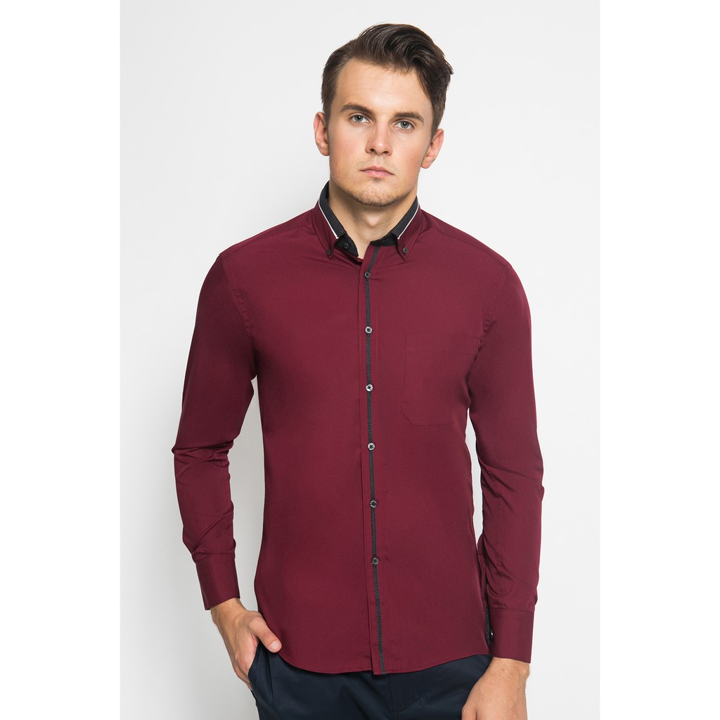 Alisan Kemeja Lengan Panjang Polos Spesial Slimfit PLS1235905LS Maroon / Ramayana Jatinegara